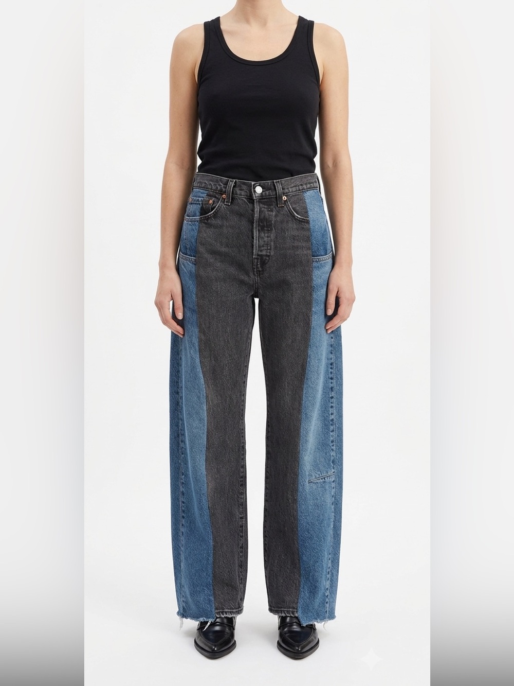 Levi's Two-Tone Black and Blue High-Rise Wide-Leg Jeans upcycled